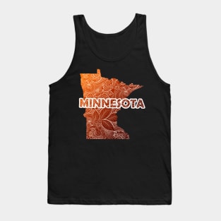 Colorful mandala art map of Minnesota with text in brown and orange Tank Top